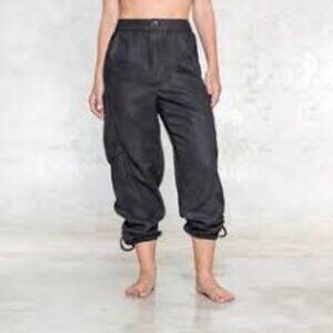 Silky Black High-Waisted Jogger Pants with Pockets Size M Sexy Evening Glam Goth